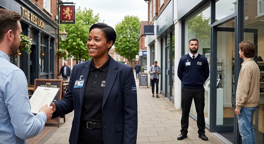 Iron Base security operative standing at a venue entrance in London